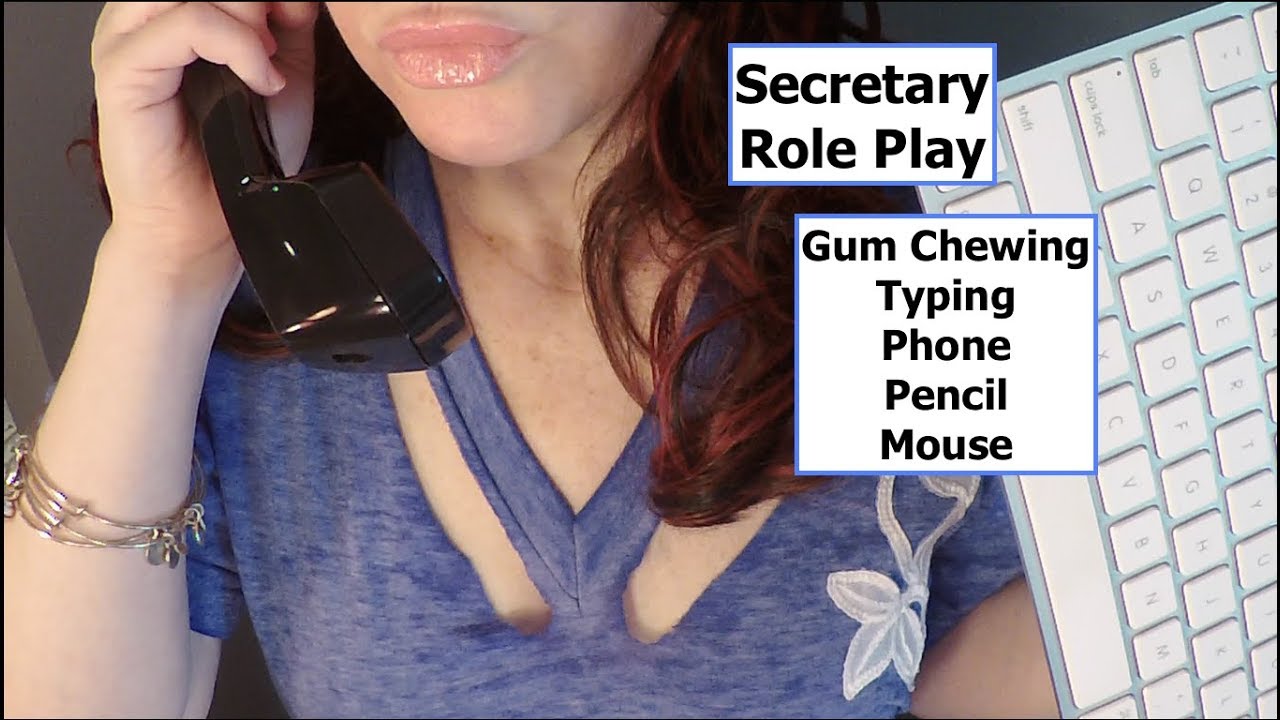 ASMR Gum Chewing Secretary. Typing, Phone, Whisper.