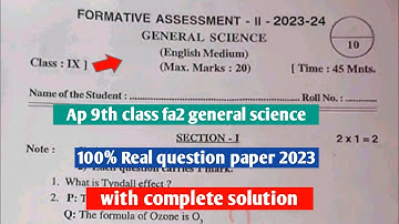 ap 9th class fa2 general science 💯real question paper 2023-24|9th class ps&ns fa2 answer key 2023