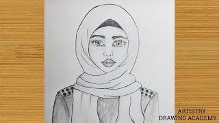 How to draw hijab girl face easy for beginners - Pencil Sketch