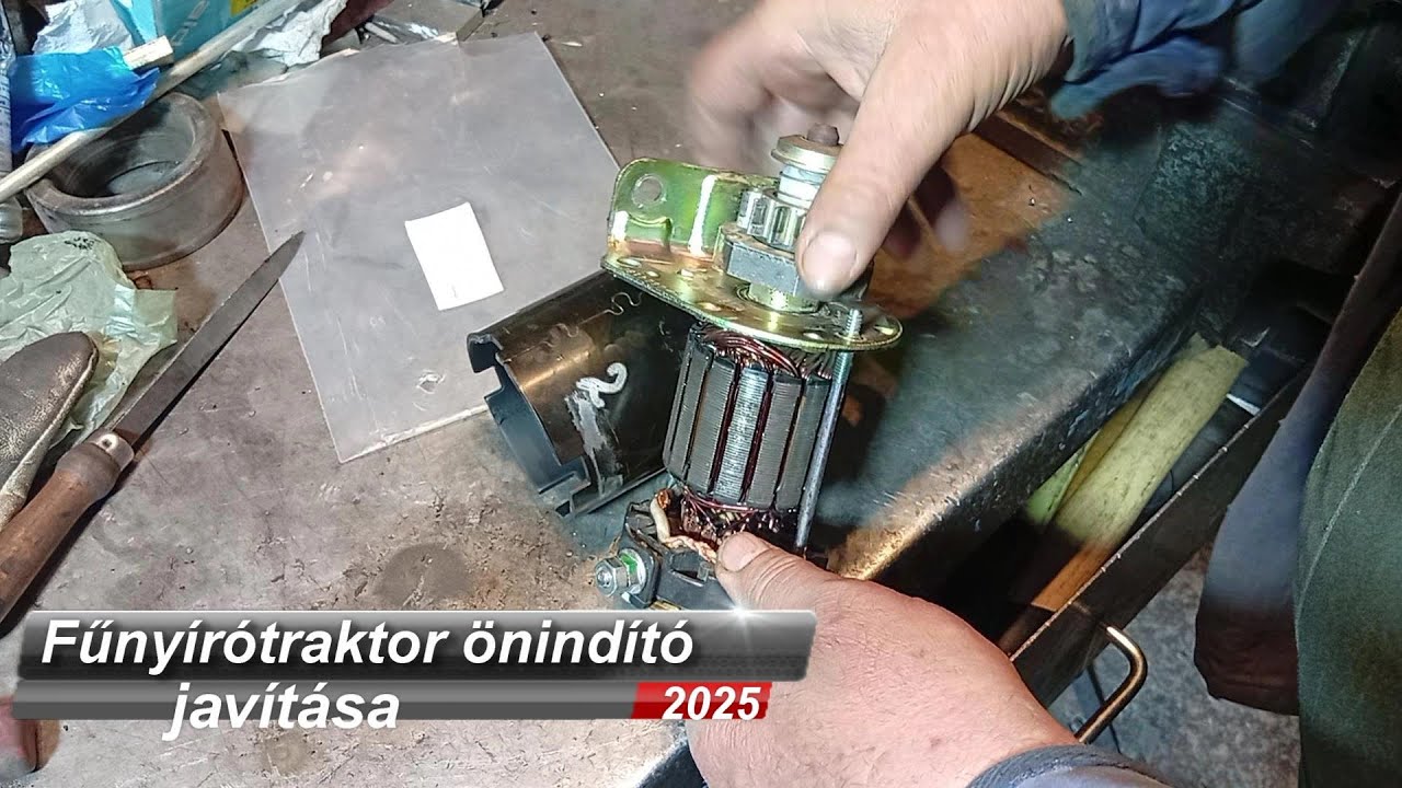 Fűnyírótraktor önindítójának javítása.