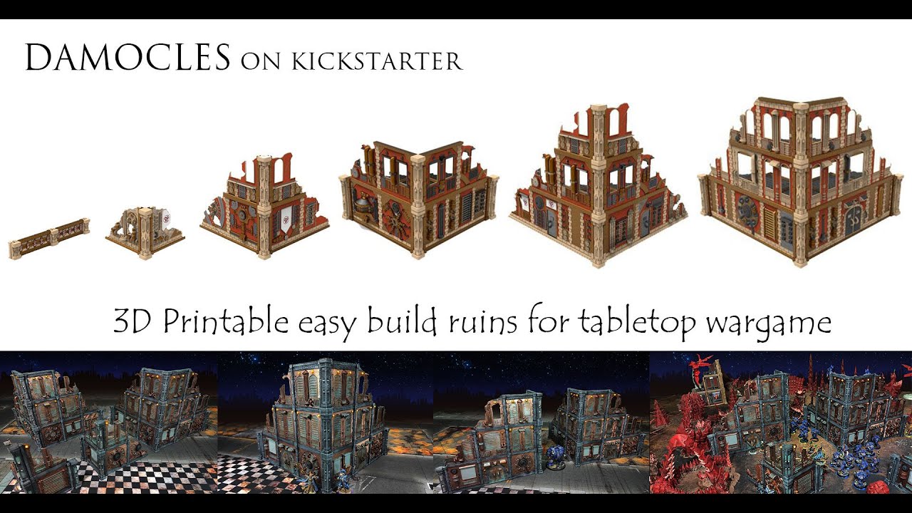 Easy build 3D printed building for tabletop wargame on Kickstarter