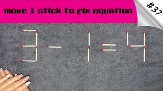 Matchstick puzzle #37 | Match puzzle 3-1=4 with hint and solution. Update