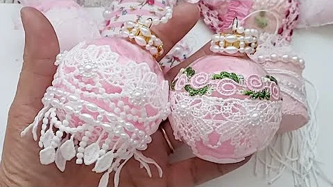 Pink Pearls Lace Christmas Ornament  Shabby Chic Tutorial Diy,