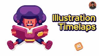 Cute Girl Reading Book Vector Illustration Timelapse | Flat Cartoon Character Design