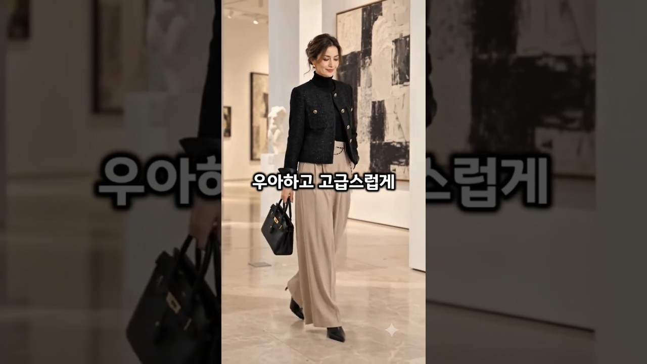 💎트위드 자켓과 와이드 팬츠로 완성하는 4060 고급스러운 코디 #가을코디 #50대패션 #트위드자켓 #여성코디