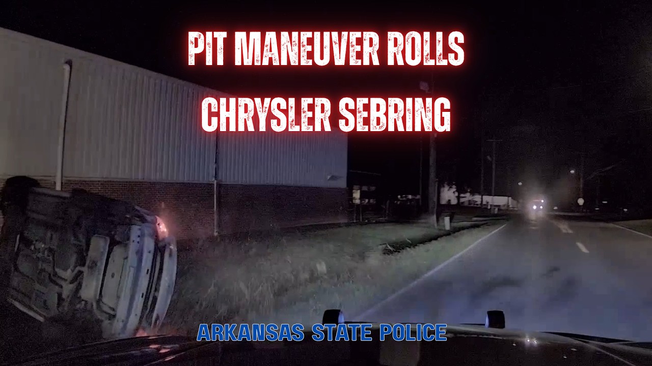 High Speed Pursuit (Arkansas State Police vs. STOLEN Chrysler Sebring) - PIT MANEUVER rolls vehicle