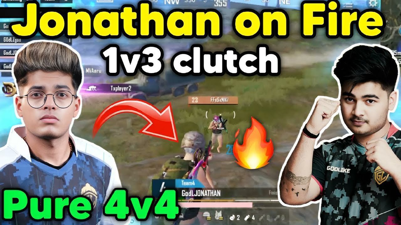 Jonathan on fire 🔥 Godlike pure 4v4 fight and Gill 1v3 clutch 🇮🇳 - YouTube