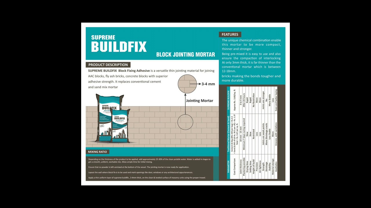 supreme buildfix block Jointing Mortar adhesive