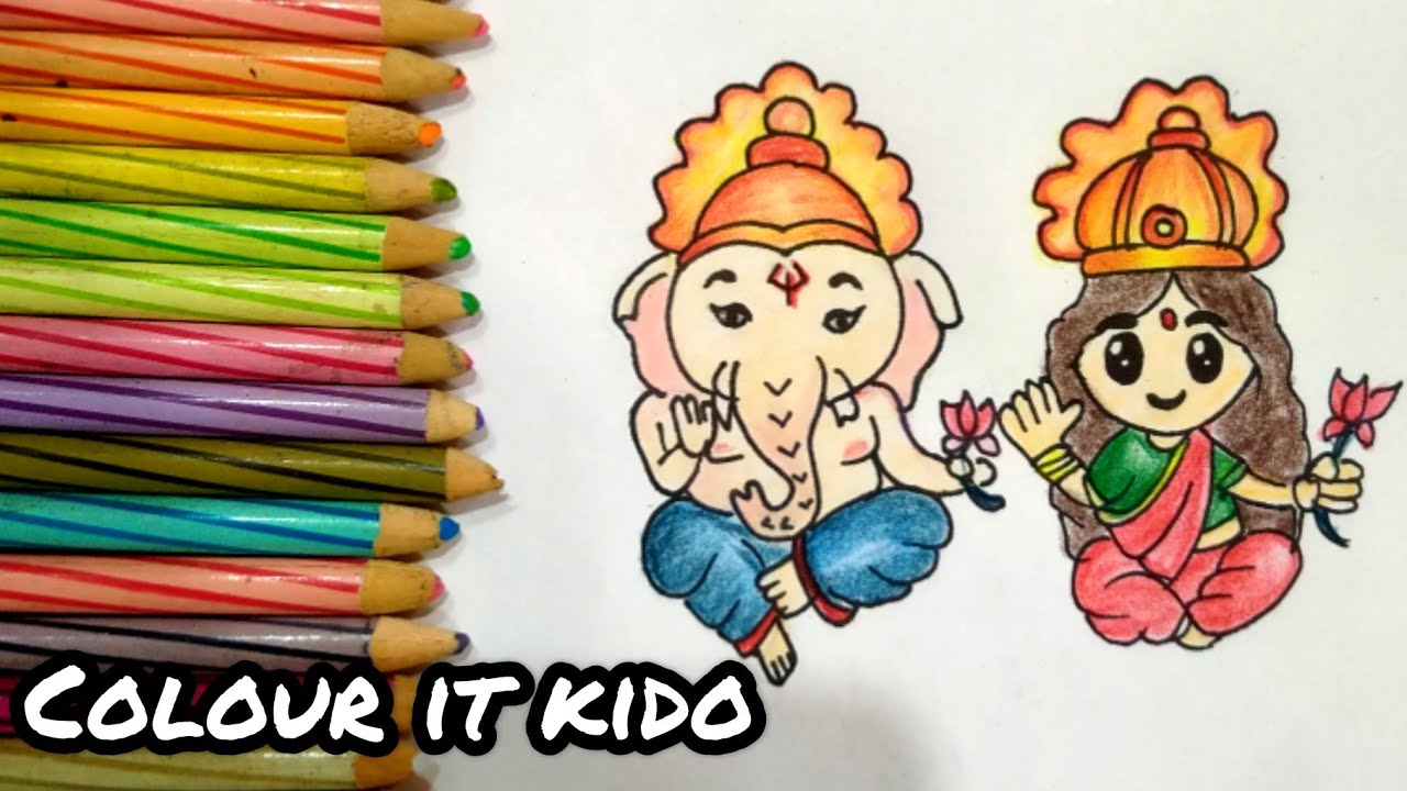 How to draw Ganesh Ji and lakshmi ji cute Drawing | step by step ...