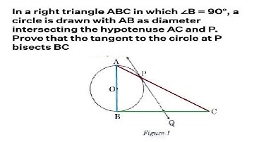 In a right triangle ABC in which ∠B = 90°, a circle is drawn with AB as diameter intersecting the...