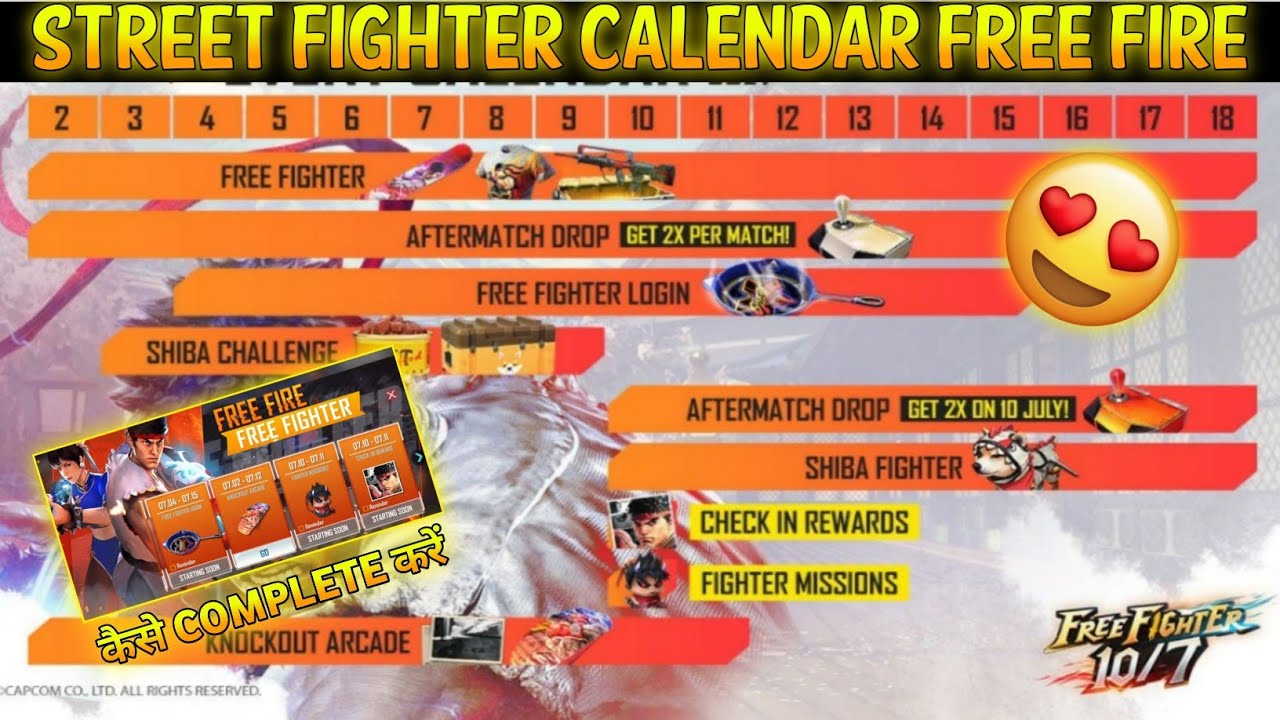 free fire street fighter calendar free fire new event free fire street fighter calendar full details