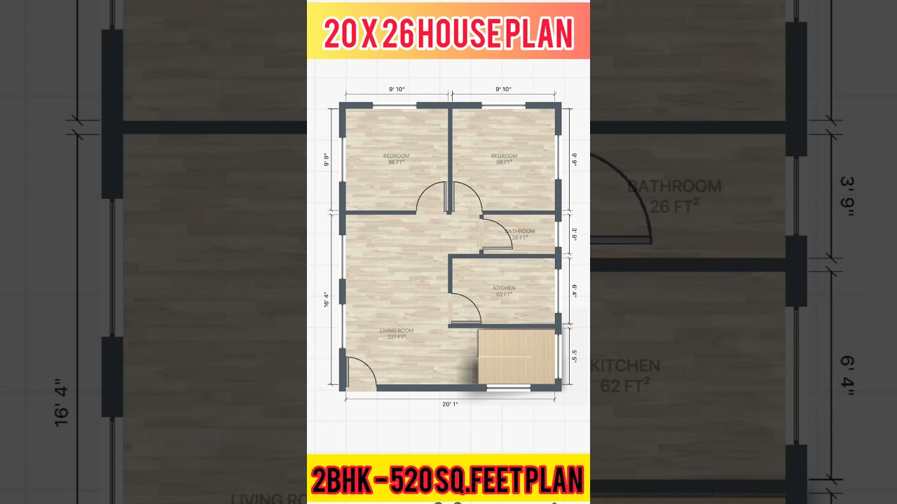 20 x 26 sqft house plan II 20 x 26 ghar ka naksha II 520 sqft 2 bhk house design | 20 x 26  