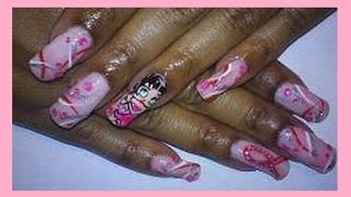 Copy of NOTW : "Betty Boop Supports BREAST CANCER AWARENESS" Nail Art Design