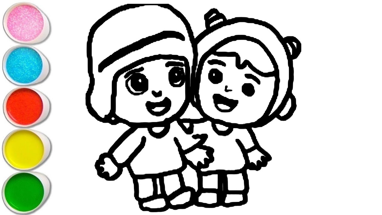 Cute pocoyo with friend drawing, painting and Coloring For Kids and Toddlers _ Easy Drawing 