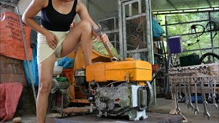 Female Mechanic: Restoration - Genius girl helps repair the Old D12 Diesel Engine for the farmer