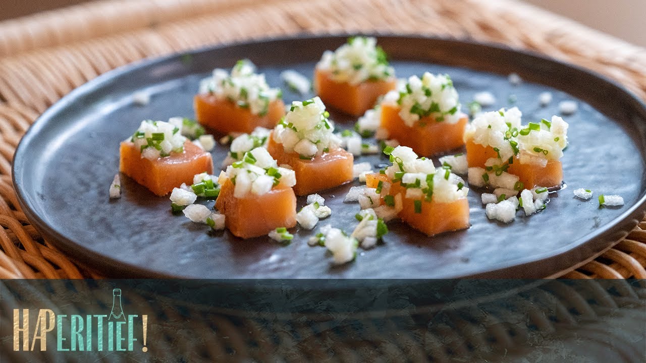 Gerookte zalm met peer en gember - Hapje | HAPeritief!