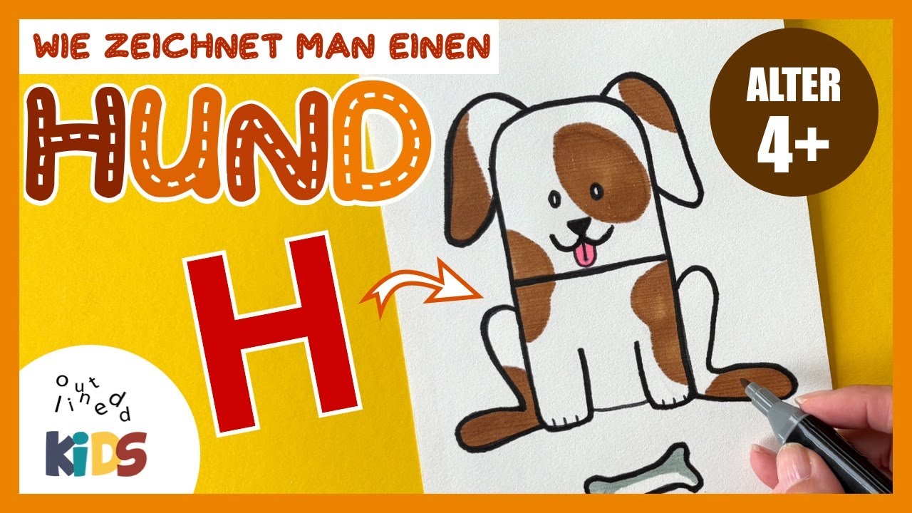 Hund Bei Walt Disney 5 Buchstaben Hund aus dem Buchstaben H zeichnen 🐶🐕 I Schritt für Schritt Kinder 4