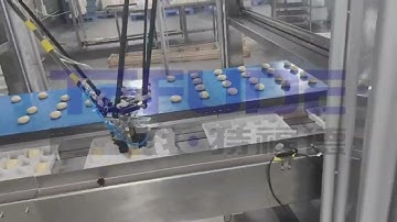 Mochi sticky rice cake load in tray with delta robot