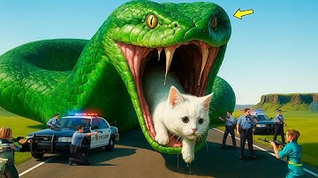 🐍Brave Heroes Save Careless Mother Cat from Giant Python Attack After a Traffic Accident