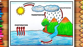 Easy Water Cycle Drawing | Water Cycle Diagram | Water Cycle Drawing | Water Cycle Circle Drawing