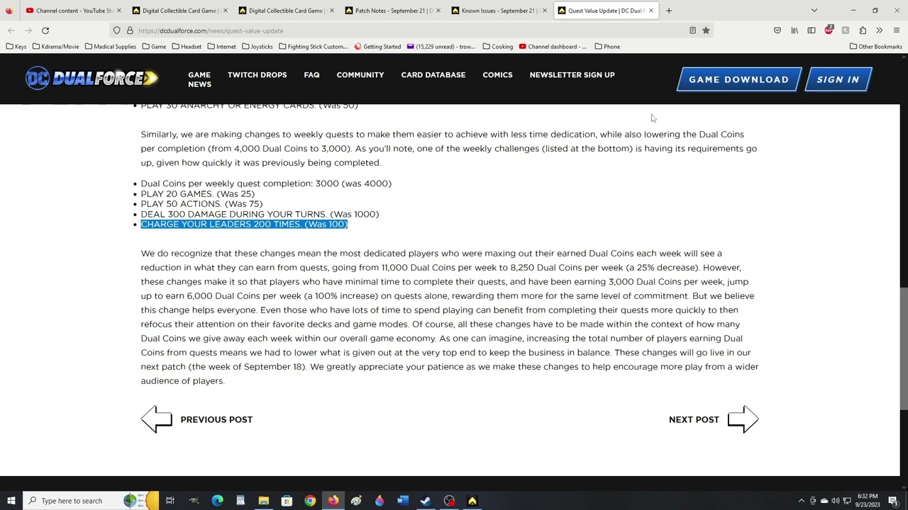 Patchnotes 9/21/23 New Free Comic Battle To Experience No Balance Changes!? DC Dual Force
