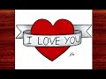 Easy Pencil Drawing Ideas | How To Draw A Heart With Ribbon Banner | Love Drawing Easy