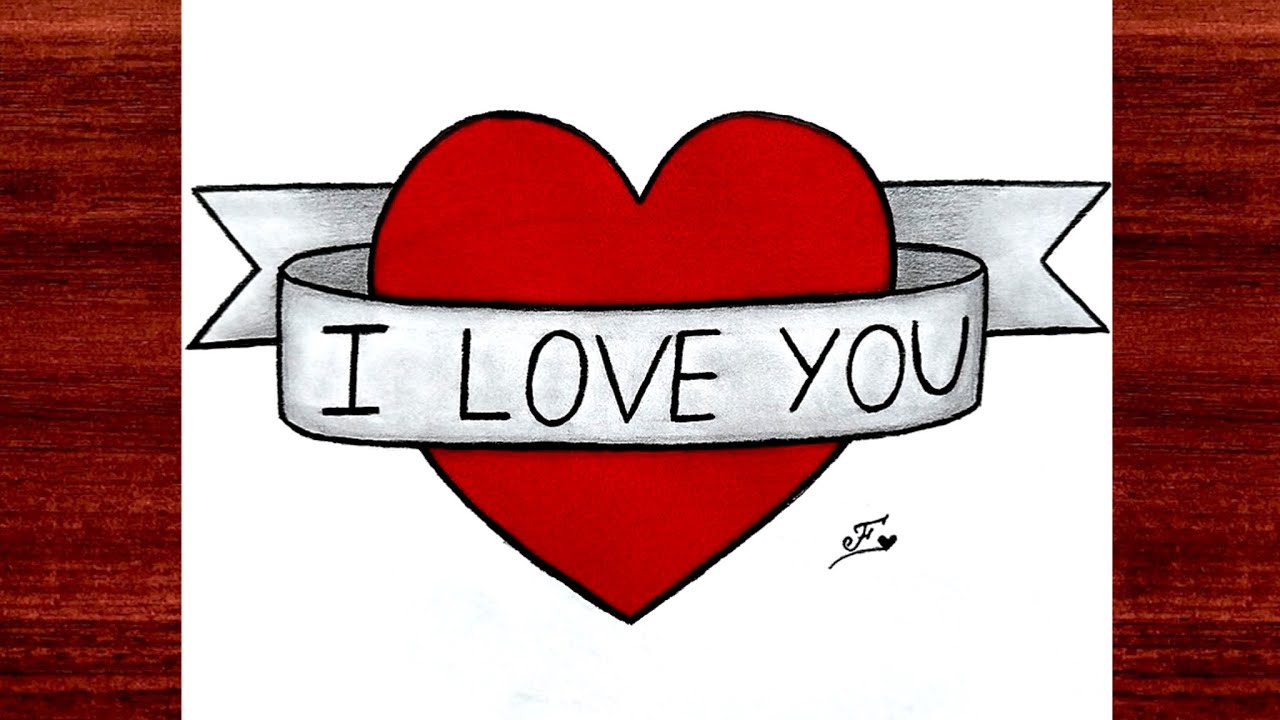 Easy Pencil Drawing Ideas | How To Draw A Heart With Ribbon Banner | Love Drawing Easy