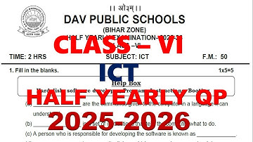 DAV CLASS 6 ICT HALF YEARLY QUESTION PAPER | QUESTION PAPER | PREVIOUS YEAR QUESTION PAPER