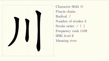 0043 stroke order 川 (chuān) river
