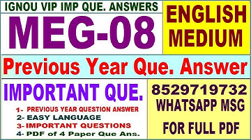 MEG 08 Previous Year Question Paper in English | meg 08 important questions with answer