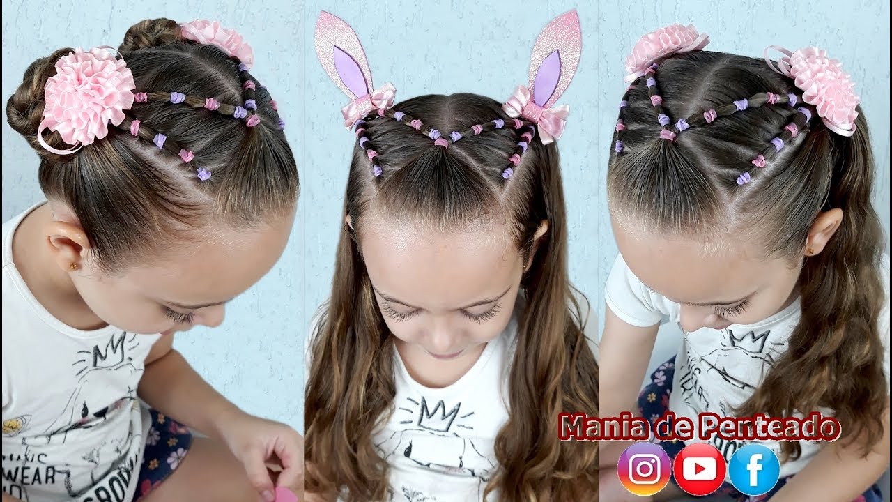 Penteado Infantil de Ligas com Orelhinhas para Páscoa | Easter Hairstyle with rubber band