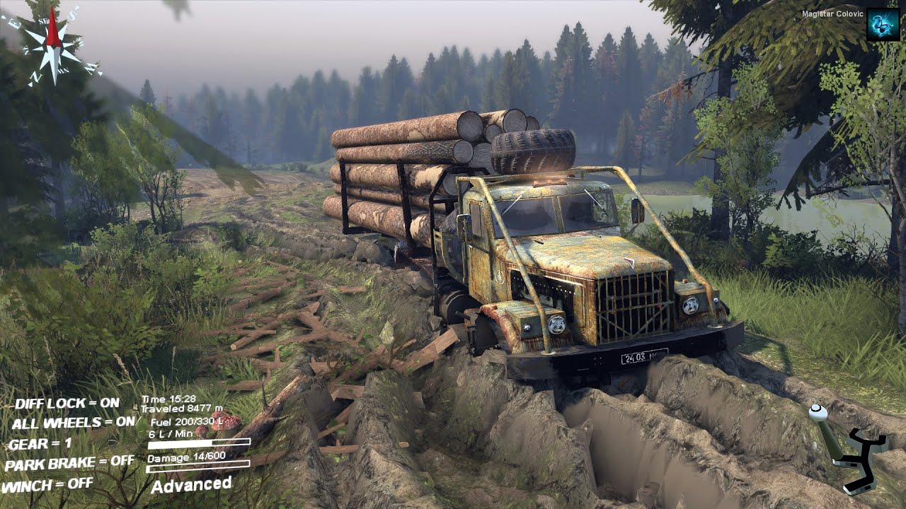 Spintires - KrAZ 255 Driving Logs On Extremly Hard Road And Uphill - Hill Map