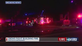 Fire department fighting building fire in downtown Wichita