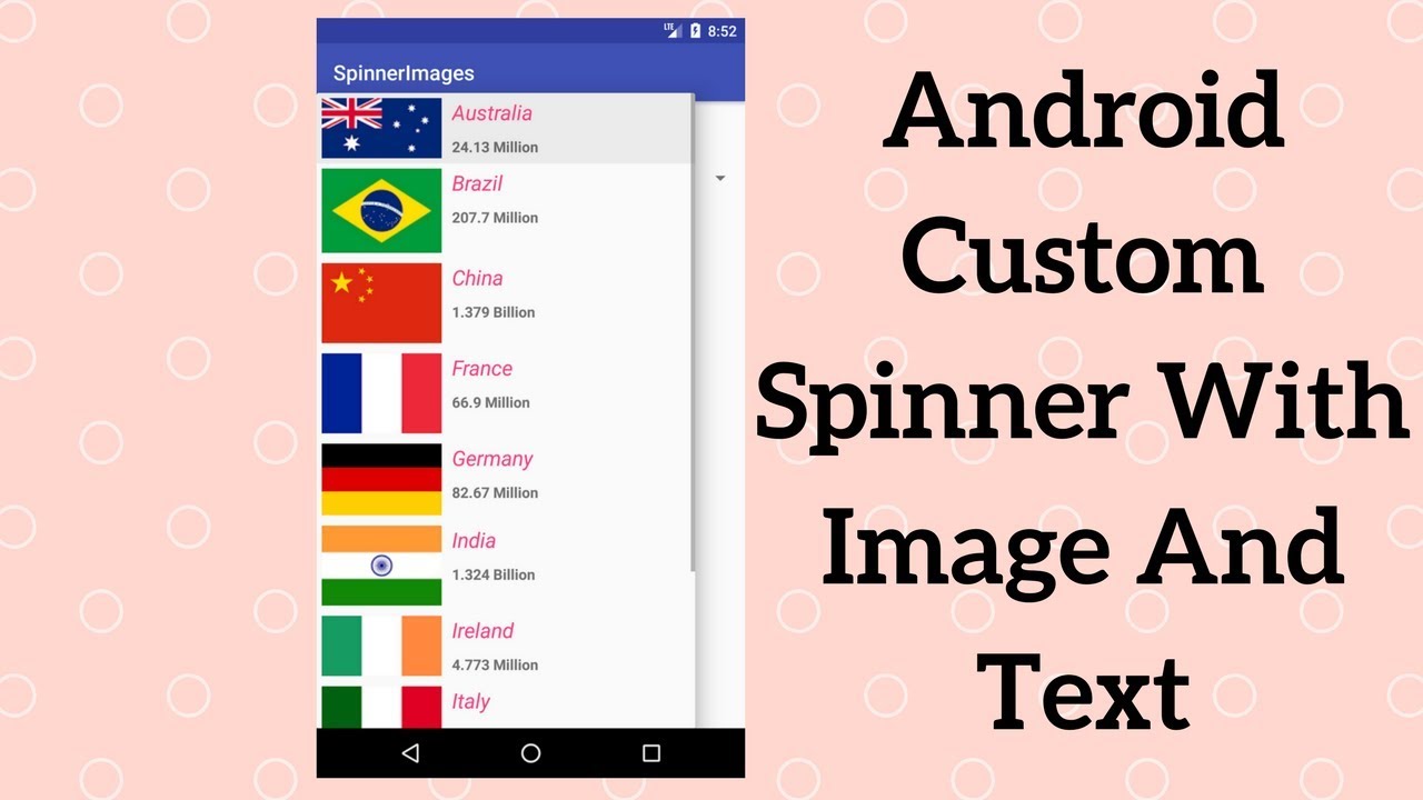 Android Custom Spinner With Image And Text (Demo) - YouTube