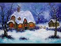 Snowy Art - A Snowy evening - Easy Beginners Acrylic Winter landscape painting tutorial