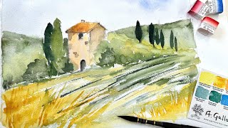 Easy Italian Watercolor Landscape using my new Gallo paintbox  Tuscany Painting Tutorial