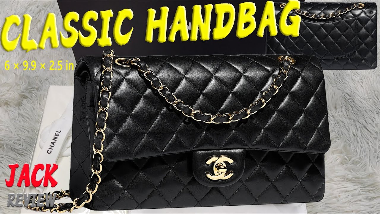 Classic handbag, Lambskin & gold-tone metal, black — Fashion