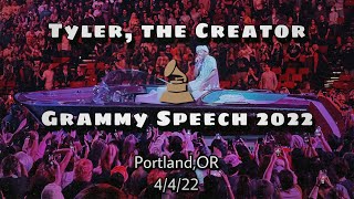 Tyler, the Creator Speech For Best Rap Album Grammy Win 2022