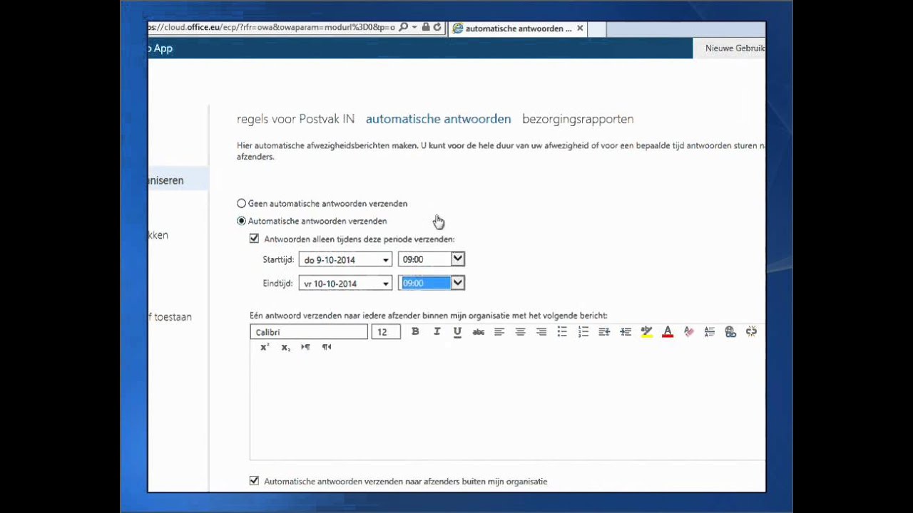 Hosted Exchange instellen afwezigheidsbericht YouTube
