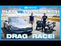 Drag Race! Tesla Model S Plaid vs. Suzuki Hayabusa vs. Kawasaki ZX-14R | 0-60, Performance & More