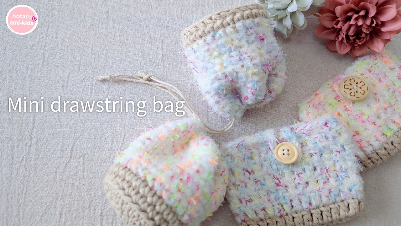Fluffy Spring/Summer Color Mini Drawstring Pouch | Crochet - YouTube