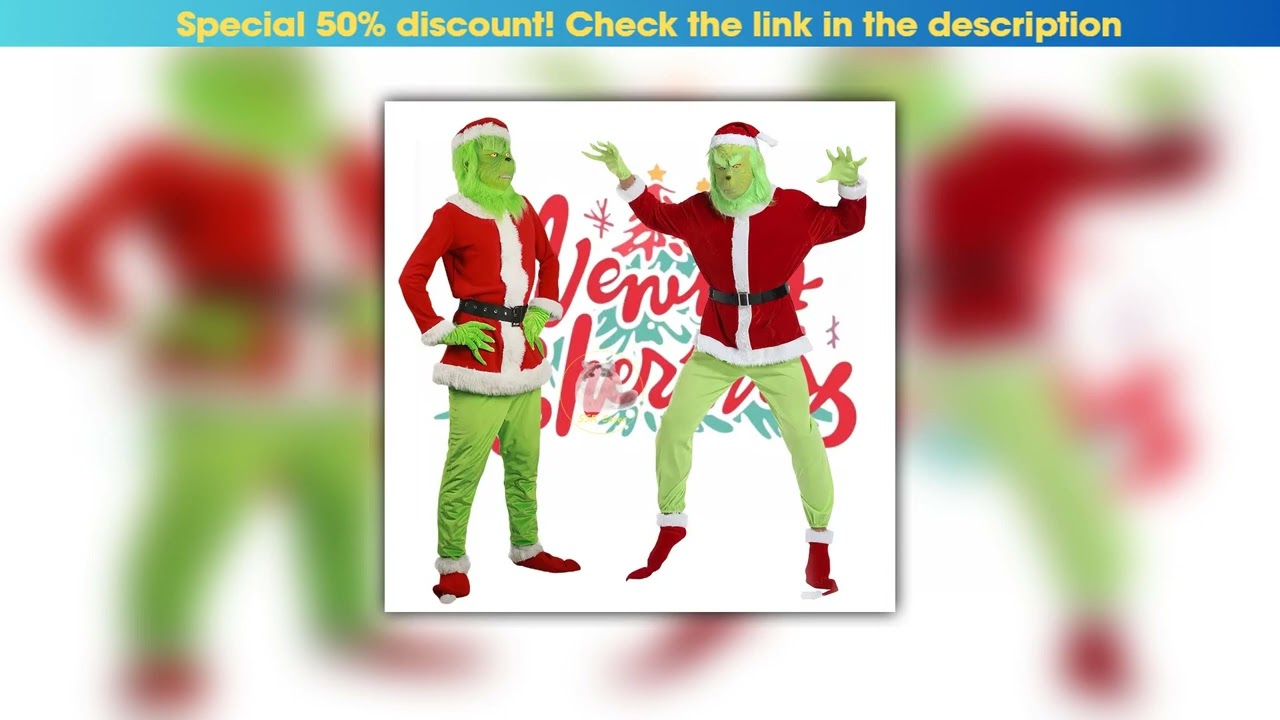 Flash Sale Green Grinch Cosplay Costumes Attire Clothing Mask Halloween Comic-Con Carnival Clothing