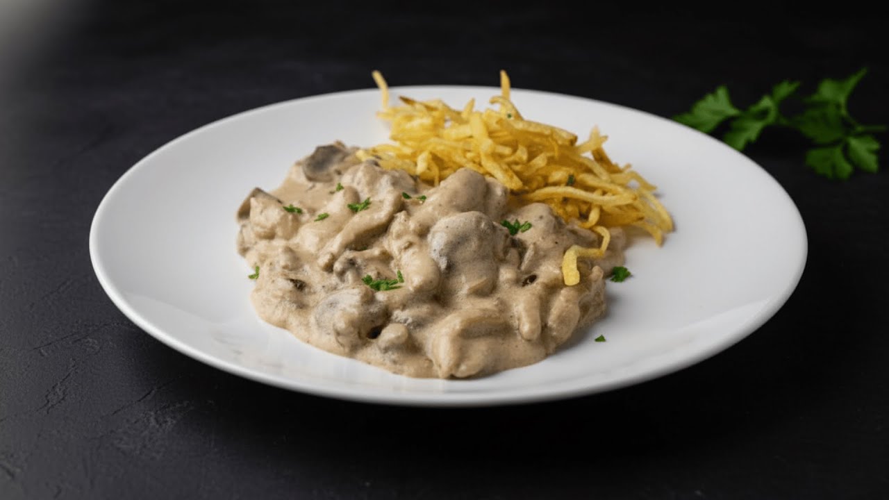 Easy Creamy Mushroom Chicken with Crispy French Fries | Quick Family Dinner Recipe