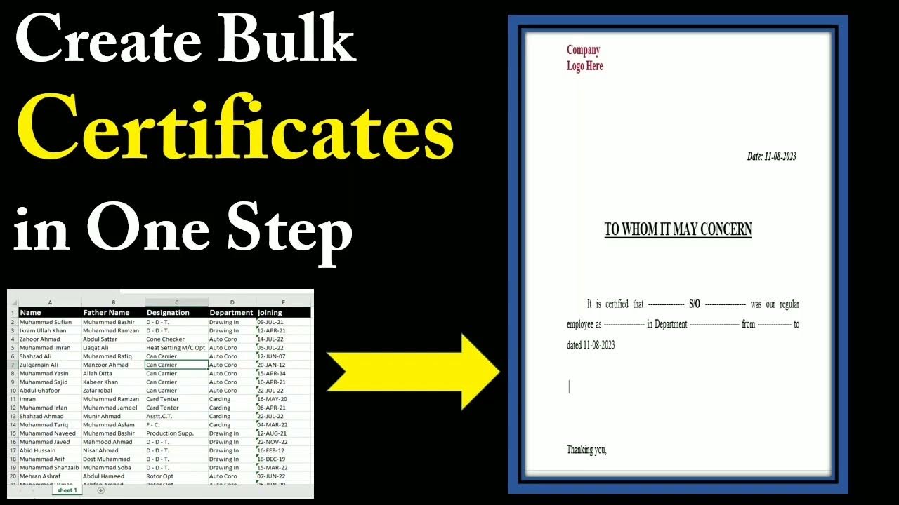 create bulk certificates in one step using excel and word | auto create ...
