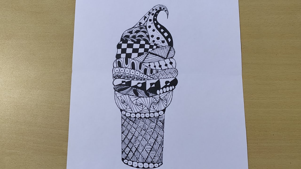 How To Draw Zentangle Ice-Cream - Step By Step Tutorial - YouTube