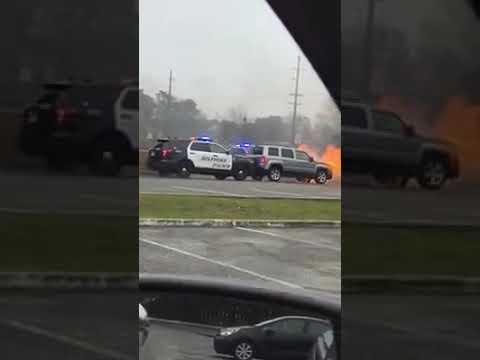 WATCH: Police Officer Pushes Burning Jeep Away From Jersey Shore Taco Bell