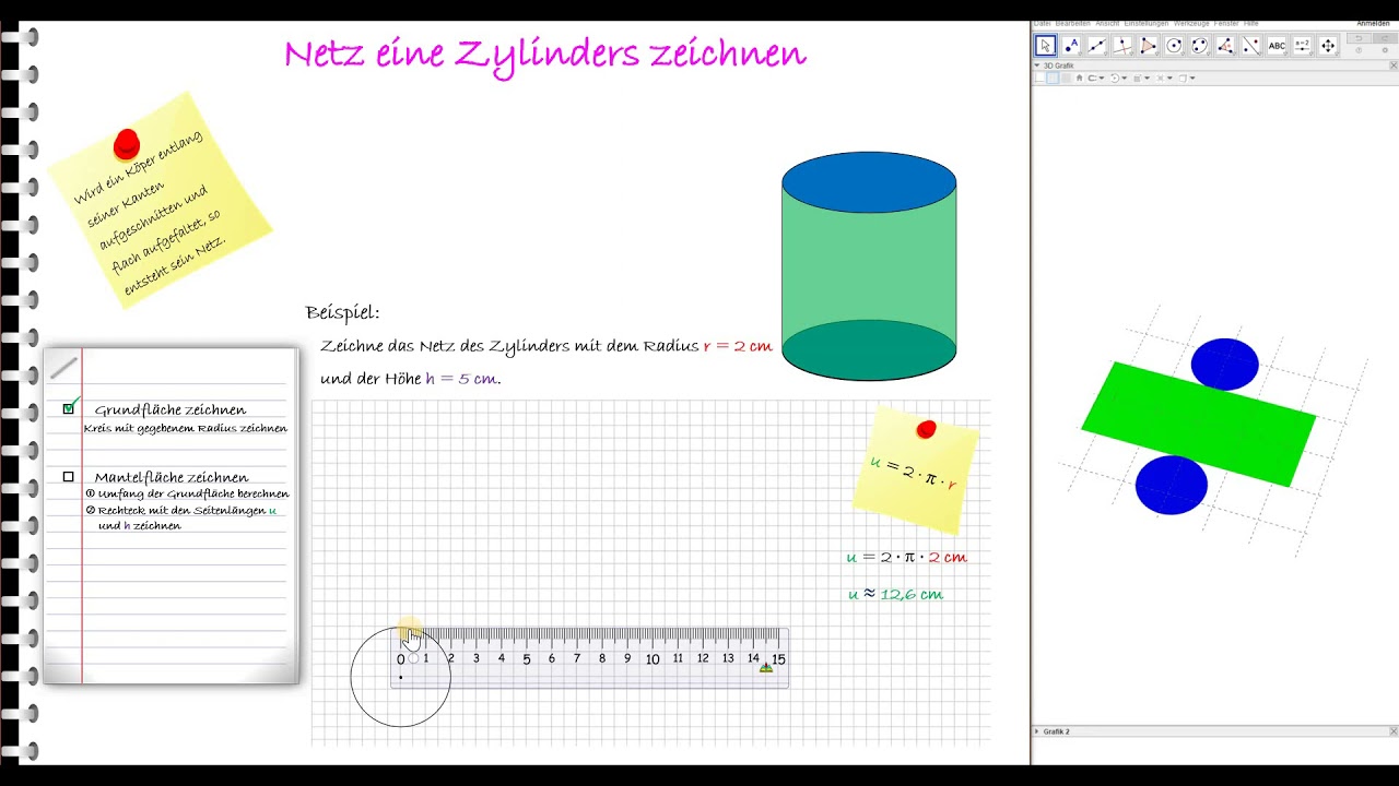 Wie Berechne Ich Den Durchmesser Eines Zylinders Lernvideo_Netz eines Zylinders zeichnen - YouTube