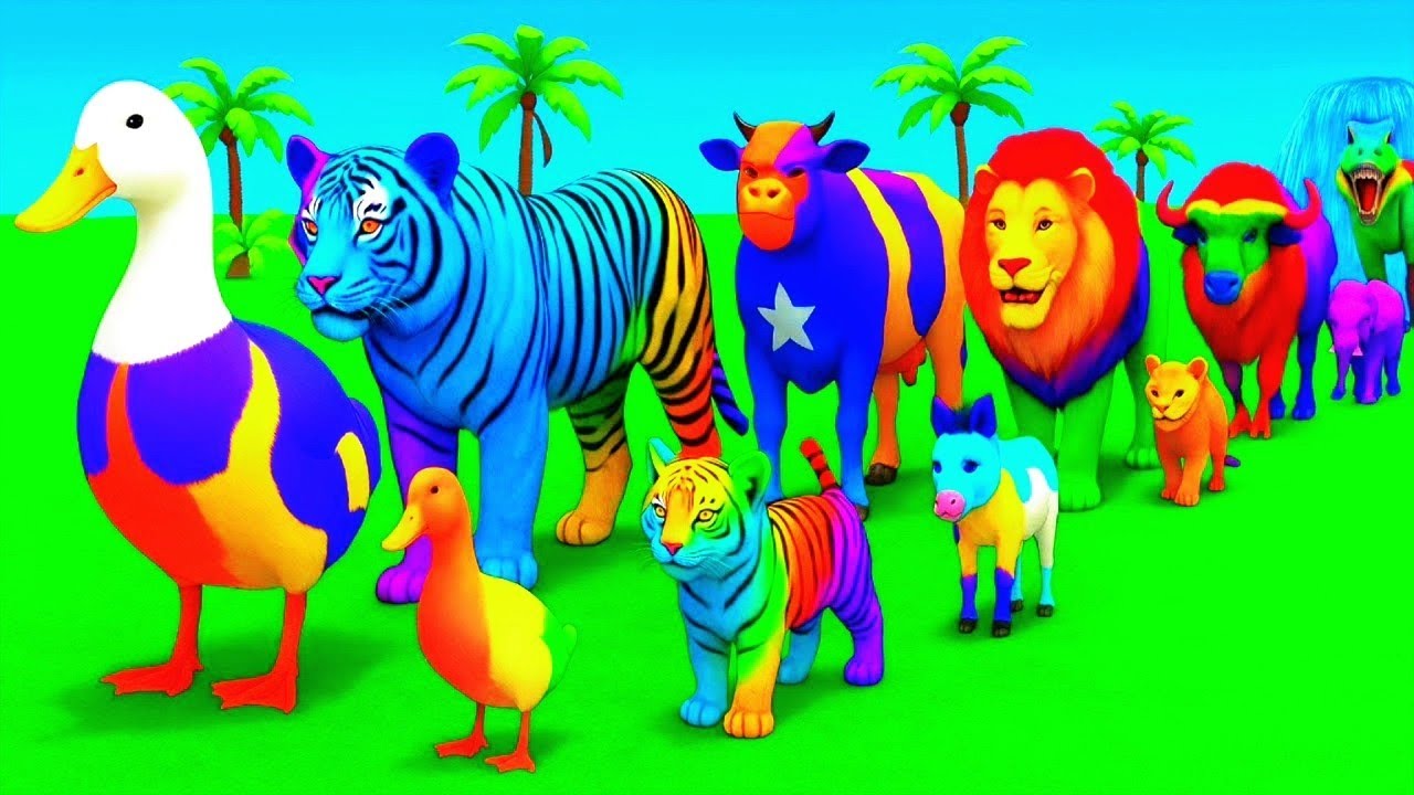 Long Slide Game Funny 3D Animals Race | Tiger vs Elephant vs Gorilla vs Cow | Mega Slide Race