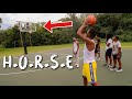 INTENSE basketball game of HORSE! Half court shots and trick shots!