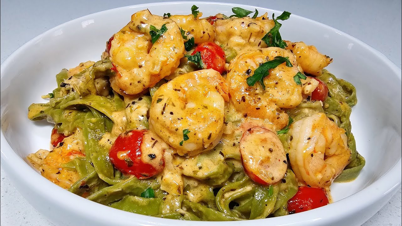 Prawns spinach spaghetti